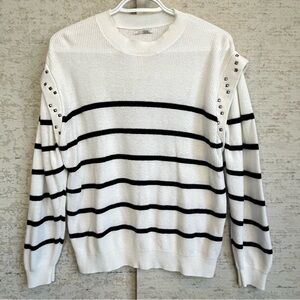 IKKS Women Striped Black and White Sweater Sz L Nautical Coastal Preppy Prep